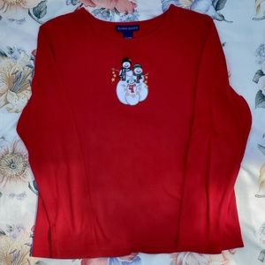 Karen Scott Vintage Christmas Snowman Family Tee Long Sleeves Medium